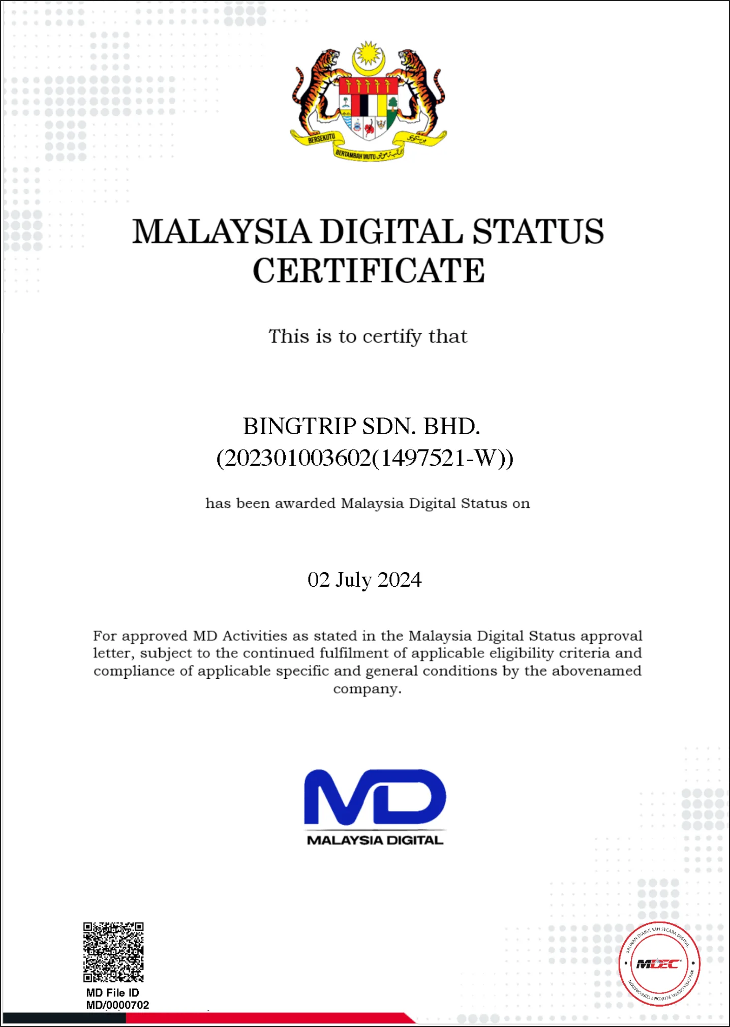MDEC Certificate